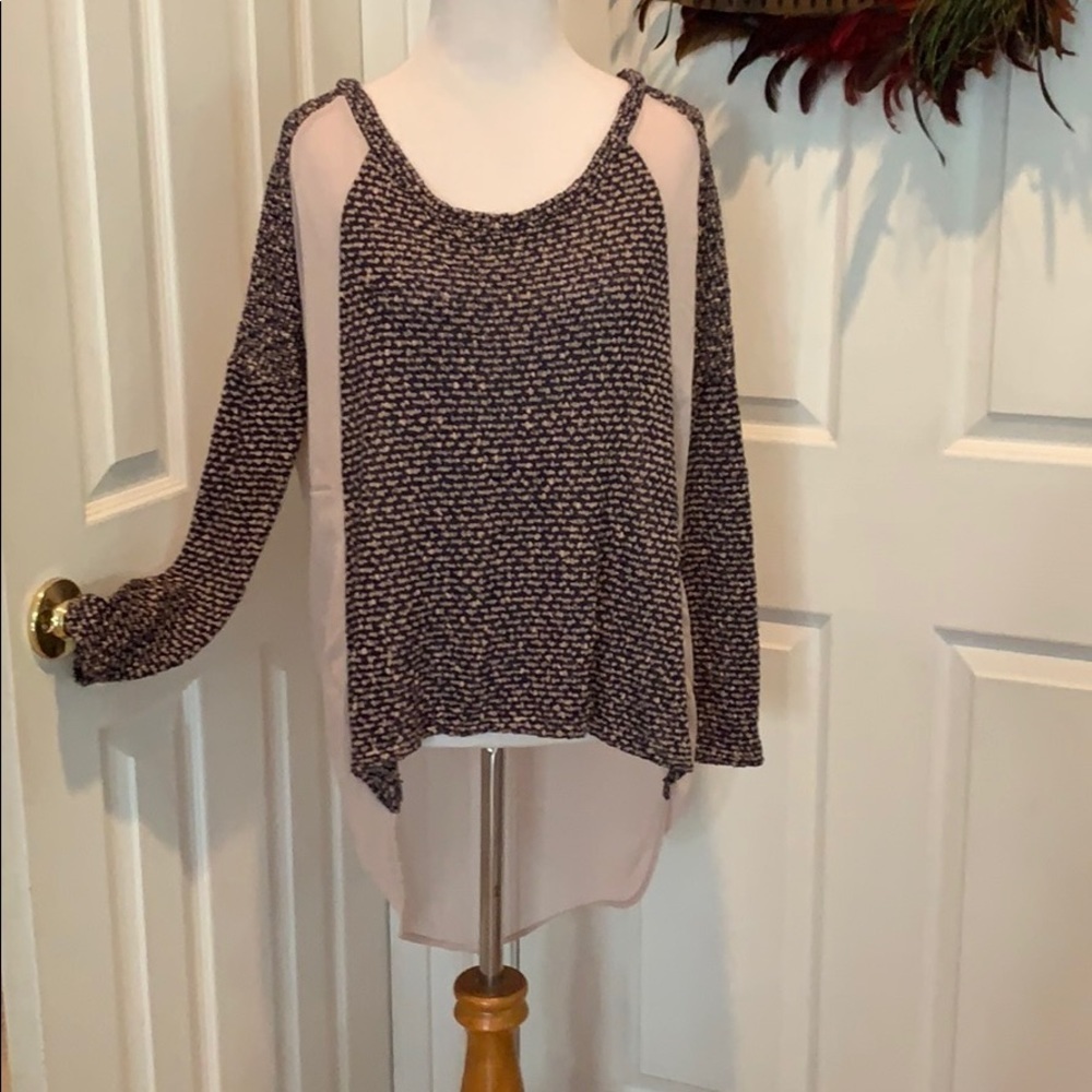 Part sweater part sheer hi low tunic by Lush